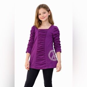 NEW sz  4 8 Lipstik Girls Magenta Tunic Top Long Sleeves Ruched Peace Rhinestone